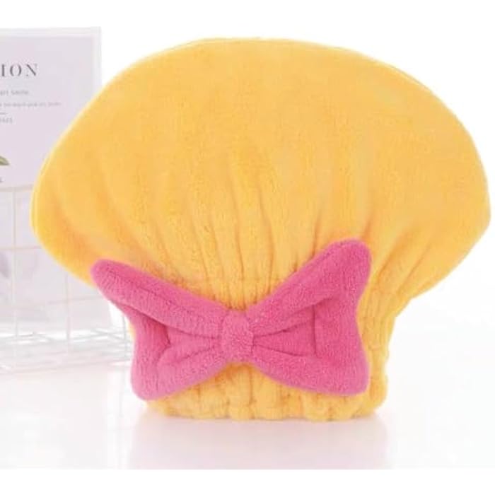 Microfiber Hair Towel Cap For Women Shower Soft Super Absorbent Quick Dry (Yellow) - Image 1